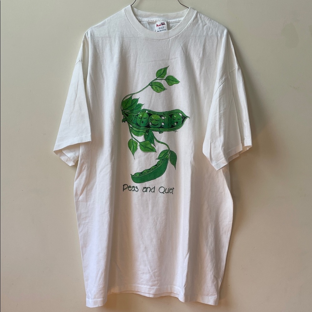 Vintage peas and quiet white shirt OSFA fits xxl made in USA single stitch 90s